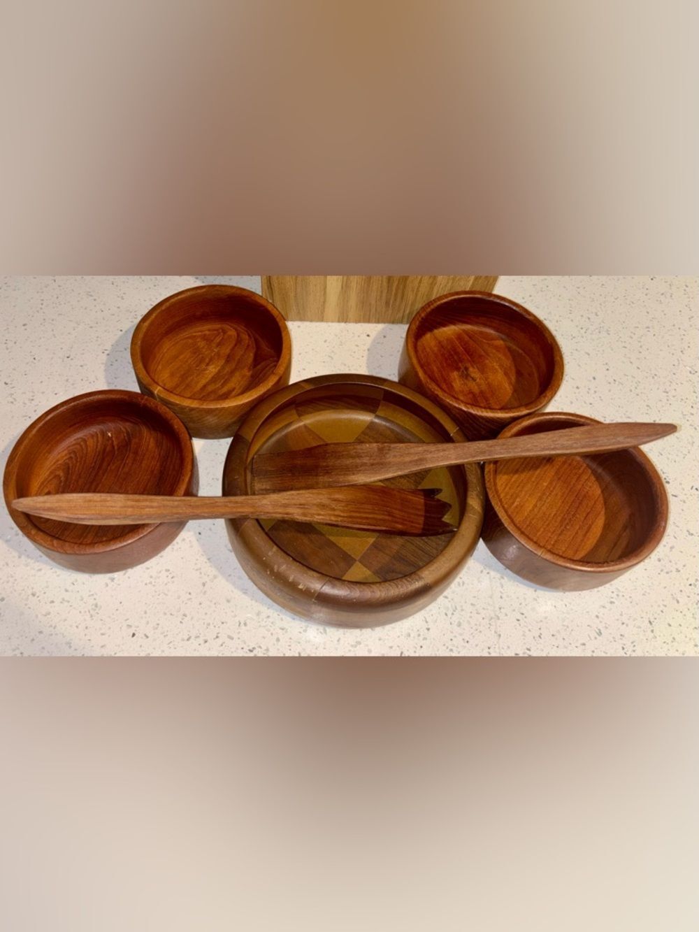 MCM Vintage Asian Teak Lot of 5 Wooden Salad Bowls (utensils not included)